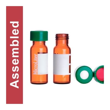 Cp Lab Safety. Wheaton MicroLiter Amber Screw Thread Vial Kit, Green 9mm Cap, PTFE/Silicone, Pre-Cut, 100pk 09-2235G-A